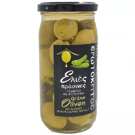 Green olives with small pickles, Greek