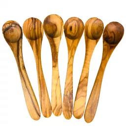 6 Egg spoon oval made of olive w...
